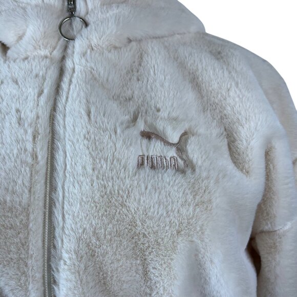 Puma Womens Ivory Fleece Zip-Up Hoodie With Hood  Cozy Ribbed Hem Sz XS - Picture 5 of 7